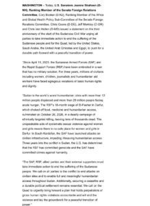 بيان من قيادات ديمقراطية في الشيوخ يدعو لوقف الهجمات وتمكين وصول المساعدات إلى السودان